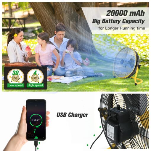 blessny 16" Battery Operated Floor Fan, 20000 mAh Large Rechargeable Cordless Fan for Camping Gazebo Chicken Coop Greenhouse Hurricane Home (High Velocity 2500 CFM) - Image 7
