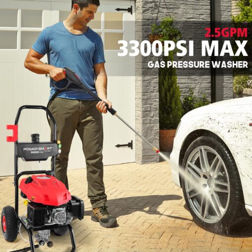 PowerSmart 3500 PSI Gas Pressure Washer with 2.5 GPM Flow Rate, 3800W Power, Onboard Soap Tank, Spray Gun & Wand, and 5-Nozzle Set for Cleaning Cars, Fences, Driveways, Homes, and Patios - Image 7