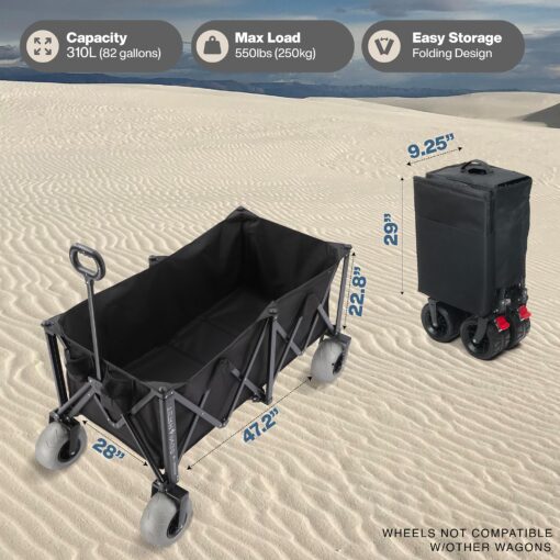 310L Extra/Large Foldable Wagon Cart, 47” 550LB Inlfatable Beach & All-Terrain Wheels, Utility Cart for Garden, Fishing, Groceries, Sports – Built-in Cooler Pouch, Storage Pockets & Cupholders - Image 5