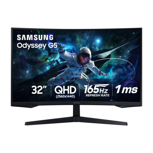 SAMSUNG 32” Odyssey G55C Series QHD 1000R Curved Gaming Monitor, 1ms(MPRT), HDR10, 165Hz, AMD Radeon FreeSync, Eye Care, Glare Free, Sharp Resolution LS32CG550ENXZA, 2024