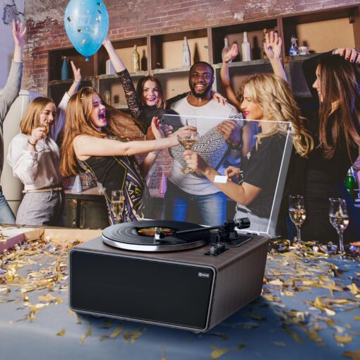 All in One Vinyl Record Player, Bluetooth Turntable with Built in 4 Stereo Speakers Phono Preamp, High Fidelity Turntables for Vinyl Records with Magnetic Cartridge AT-3600L MM, Belt Drive 2-Speed - Image 2