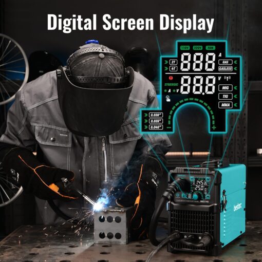bestarc 145A MIG Welder, 110V/220V Dual Voltage Gas/Gasless Flux Core MIG Welder/Lift TIG/Stick 3 in 1 Synergic MIG145 9GEN Welding Machine, Flux/Solid Welder Digital Screen Display - Image 7