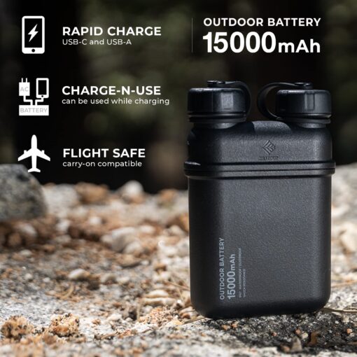 ELECOM NESTOUT 15000mAh Outdoor Power Bank + 4-Panel Solar Panel Charger + Flash-1 LED Flash Light Panel 1000 Lumen - Beige - Image 9