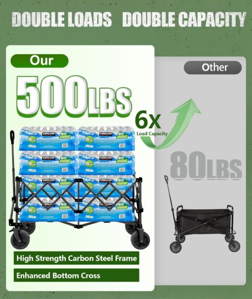 Moothing 48”L Foldable Wagons Carts Extended, Collapsible Folding Wagon 500lbs Heavy Duty, 400L Large Beach Wagon, Utility Wagon with All Terrain Big Wheels for Sports, Camping, Grocery, Garden, Black - Image 5