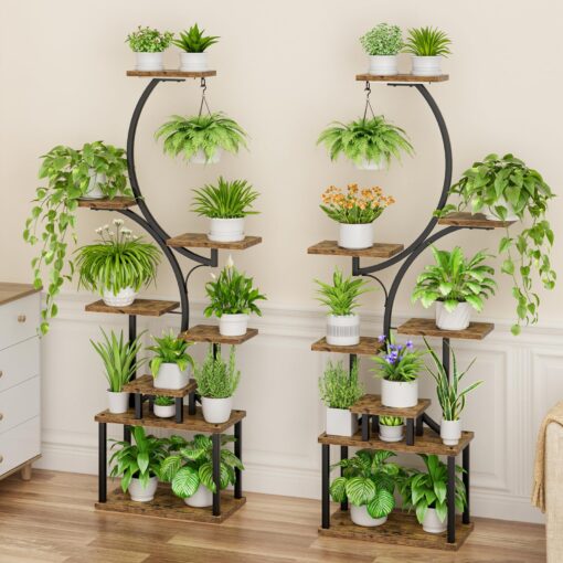 BACEKOLL Plant Stand Indoor with Grow Light - 2 Pack Tall Indoor Plant Shelf, 62" Corner Plant Holder, 8 Tiered Large S-Shape Flower Multiple Display Shelves for Home, Office - Image 2