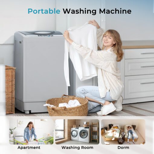 Euhomy 1.59 Cu.Ft. Portable Washing Machine, 11 LBS Capacity, 8 Functions, 8 Water Levels,Full Size Washing Machine with Drain Pump and LED Display for Apartments, RVs, Homes, Gray - Image 3