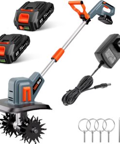 Cordless Tiller for Gardening 360 RPM Rototiller TH4000 Cultivator TaskStar Electric Garden Tiller Battery Powered Total 4000mAh,48 Heavy-Duty Steel Tines for Smooth Ground Breaking,Tending,Composting