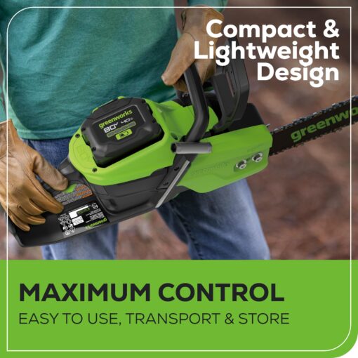 Greenworks 80V 16" Brushless Cordless Chainsaw (Great For Tree Felling, Limbing, Pruning, and Firewood), 75+ Compatible Tools, 2.5Ah Battery and Charger Included - Image 15