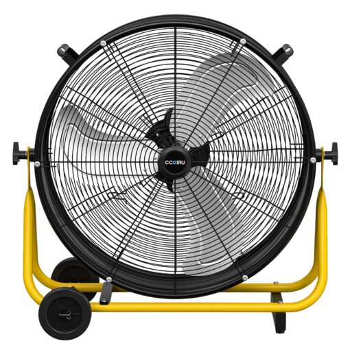 CCGIRU 24" High Velocity Industrial Drum Fan, 8800 CFM 3-Speed Heavy Duty Metal Air Circulator with Casters Handle for Warehouse, Workshops, Garage, Factory and Basement - UL Listed