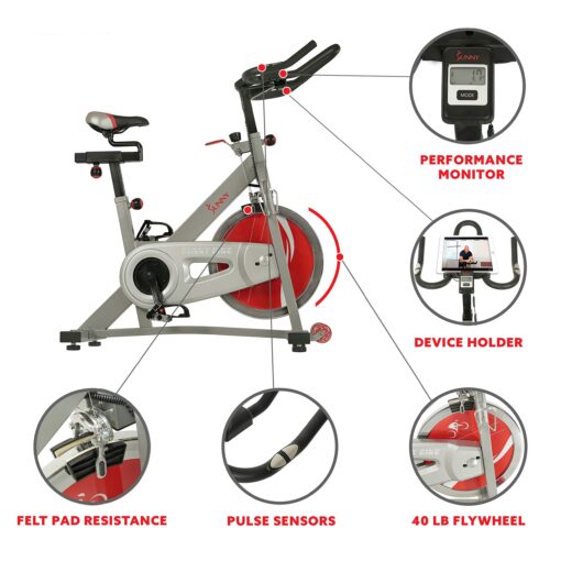 Sunny Health & Fitness Pro II Indoor Cycling Bike with Device Mount and Advanced Display – SF-B1995, Silver - Image 8