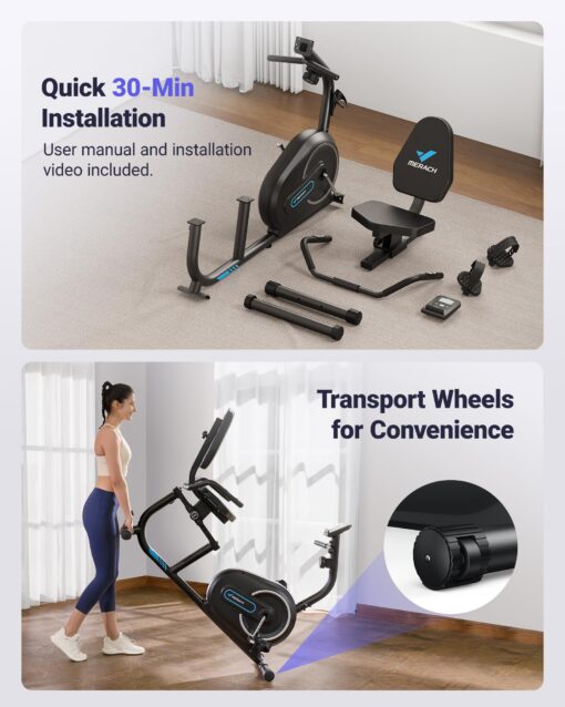 MERACH Recumbent Exercise Bike for Home with Smart Bluetooth and Exclusive App Connectivity, LCD, Heart Rate Handle, S08 Magnetic Recumbent Bikes, Black - Image 3
