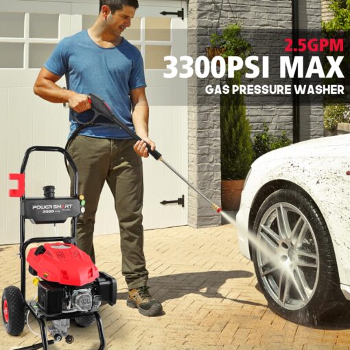 PowerSmart Gas Pressure Washer 3300 PSI, 2.5 GPM, 3L Soap Tank, Metal Spray Wand, 5 Nozzles for House, Driveways (DB1050) - Image 6