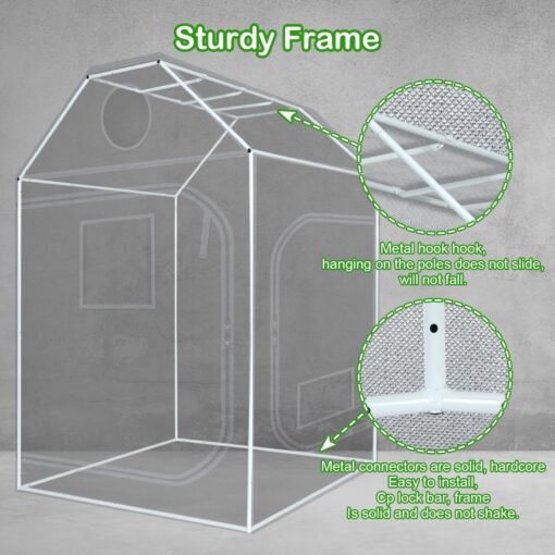 5x5 Grow Tent, 60"x60"x72" Roof Cube Plant Grow Tent, Indoor Growing Tent with Observation Windows, Lightproof Roof Cube Tent with Floor Tray, Mylar Hydroponic Tent - Image 4