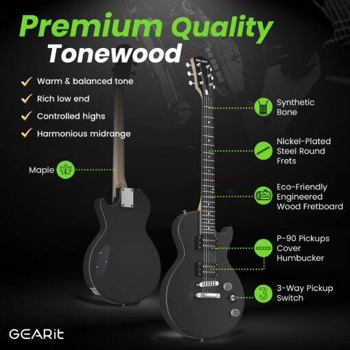 GEARit GI-155 Valley Series, 39" Electric Guitar Set w/Amplifier, H-H Pickups with Coil Split, All-Inclusive Starter Kit with Tuner, Gig Bag, and Guitar Strap, Cable, Picks, Strings - Black - Image 6