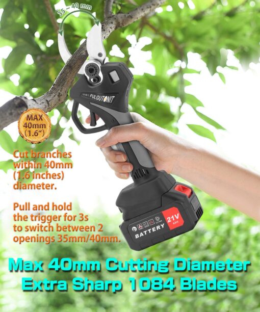Fulgutonit Electric Pruner Kit, 40 mm(1.6 in) Pruning Shears & 6 inches Mini Chainsaw, with Max 7 ft Extension Pole, 2 Pcs 4 Ah Batteries for Longer Pruning, Extra 1084 Replacement Blades & Saw Chain - Image 7