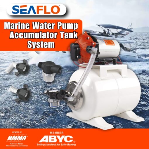 SEAFLO Marine Water Pump 12 V DC 60 PSI 5.5 GPM 2 Gallon Accumulator Tank System | Accumulator Pressure Boost System for Smooth and Quiet Operation | 4-Year Warranty - Image 9