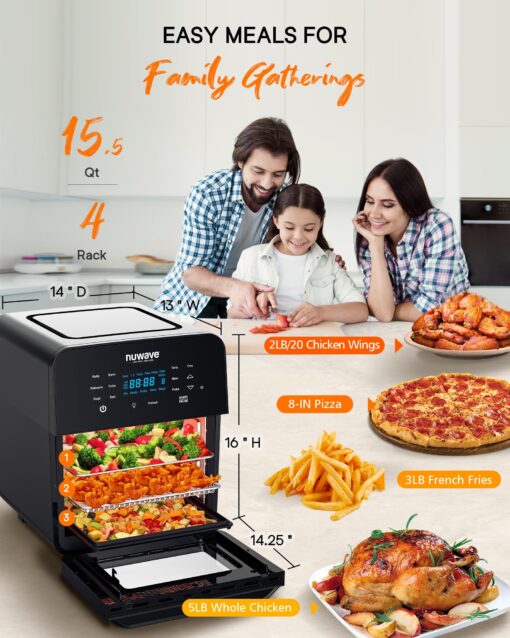 Nuwave Brio 15.5Qt Air Fryer Toaster Oven & Rotisserie Kit, 2024 New Advanced Turbo Convection Tech, Healthy PFAS Free, Max Even & Crisp, Powerful 1800W, 50-425°F, 150 Presets, Smart Probe, 4 Rack - Image 5