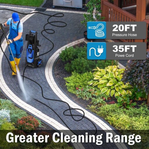 Zelonpro Electric Pressure Washer, 5000PSI 3.2GPM, Power Washer with Hose Reel, Foam Cannon, Car Wash Machine with 20FT Hose, 35FT Cord, High Pressure Washer for Deck, Driveway, Patio, Blue - Image 5