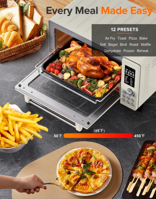 Nuwave Bravo Pro Smart Air Fryer Toaster Oven Combo, Airfryer Convection Oven Countertop, 10-in-1 Functions with Quicker & Even Crisp Technology, 1800W, 50-450°F, PFAS-Free, 21QT, Vanilla Cream - Image 6