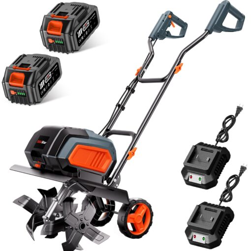 Cordless Electric Tiller Garden Cultivator TaskStar 40V Power Tiller Total 5000mAhx2 Battery Powered Rototiller 14" Width 9"Depth Tiller for Gardening,Dynamical Brushless Motor Enable Smooth Workflow
