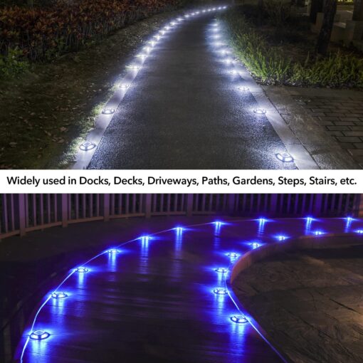 AGPTEK Solar Driveway Lights Outdoor 24 Pack, 2 Color Modes LED Deck Dock Marine Waterproof Security Marker Lights for Step Sidewalk Stair Garden Pathway Walkway Yard(Blue Light/Cool White) - Image 3