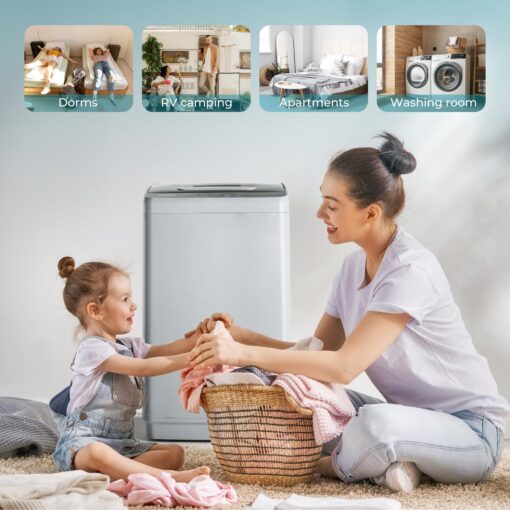 Euhomy 1.03cu.ft Portable Washer, 8.8LBS Capacity Small Portable Washing Machine with 10 Programs 5 Water Levels, Drain Pump and LED Display,Compact Washer for Apartments, RVs, Homes, Light Gray - Image 6
