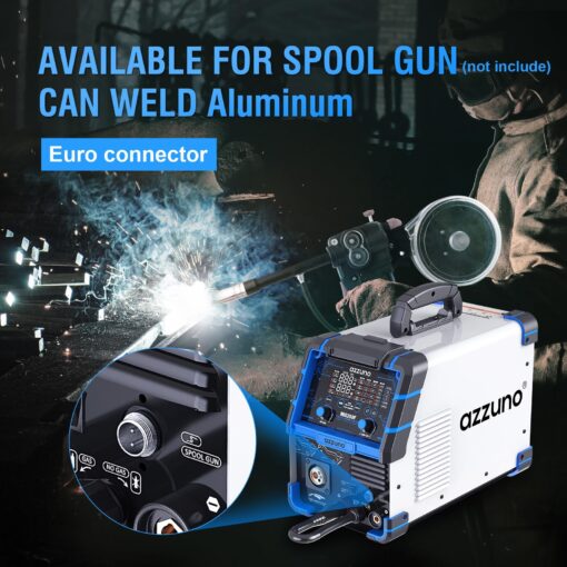 AZZUNO Aluminum 250Amp MIG Welder,6 in 1 Gas MIG/Gasless Flux Core/Stick/Lift TIG/Spot Welding/Spool Gun Compatible Welding Machine 110V/220V Large LED Display Multi Process Welder - Image 6
