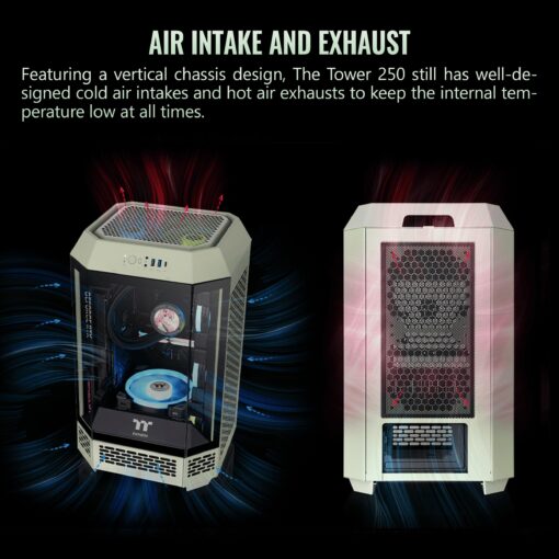 Thermaltake Tower 250 Matcha Green Mini-ITX Mini Tower; 2x120mm CT Fans Included; 360mm Radiator Support; 360mm GPU Clearance; Dual Chamber; CA-1Z9-00SEWN-00 - Image 3