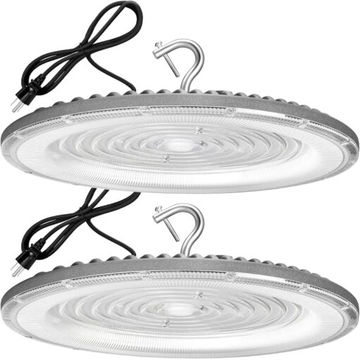 XYCN 2 Pack 600W UFO Led High Bay Light,120VAC,5000K Daylight Commercial Bay Lighting,IP66 Waterproof,85050LM,2550W MH/HPS with Plug Area Lighting for Warehouse/Shop/Workshop/Garage/Barn/Gym/Factory