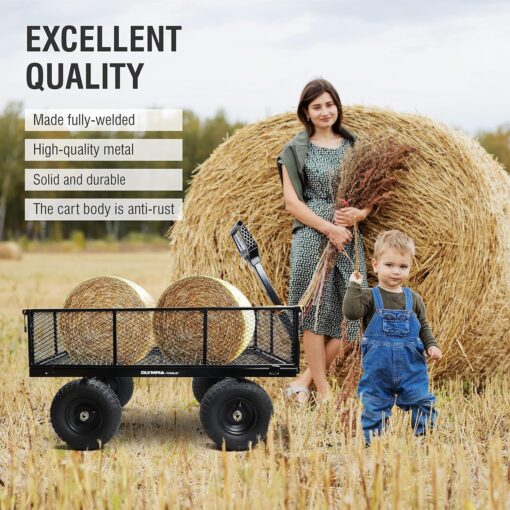 Olympia Tools Steel Garden Cart 1,000lbs 6-cu ft Utility Cart, Heavy Duty Wagon, with Removable Mesh Sides to Convert into Flatbed, Lawn and Utility Wagons Cart - Image 2