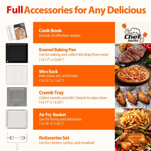 Aeitto® 32-Quart PRO Large Air Fryer Oven| Toaster Oven Combo | with Rotisserie, Dehydrator and Full Accessories | 19-In-1 Digital Airfryer | Fit 13" Pizza, 9pcs Toast, 1800w, Black - Image 3