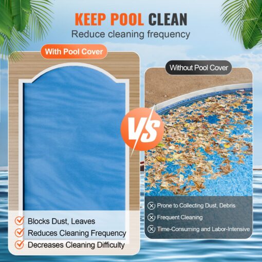 VEVOR Solar Pool Cover, 32 x 16 ft Rectangle Solar Cover 12 mil for Pools, Inground Above Ground Swimming Pool Solar Blanket with Bubble, Heat Retaining Solar Covers Blue - Image 6