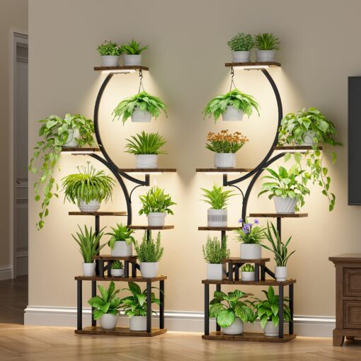 BACEKOLL Plant Stand Indoor with Grow Light - 2 Pack Tall Indoor Plant Shelf, 62" Corner Plant Holder, 8 Tiered Large S-Shape Flower Multiple Display Shelves for Home, Office - Image 8