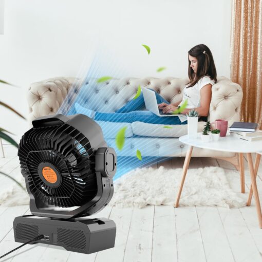WESTTREE Battery Powered Fan Powerful Airflow Battery Operated Air Circulator Fan for Bedroom,Quiet & 360°Auto Oscillating Rechargeable Camping Fans with LED Light (RGBW) X66 Black - Image 2