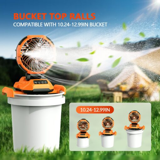 Portable Misting Fan, 30000mAh Rechargeable Battery Powered, Floor Cooling Fan 4 Strong Winds, 4 Spray Mister, Adjustable Base for 10-13in Water Tank, Outdoor Fans for Camping(No Bucket Included) - Image 4