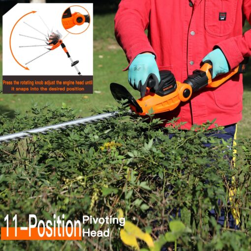 GARCARE 2 in 1 Hedge Trimmer Cordless with 20V, 4.0Ah Li-Ion Battery and Quick Charger Tree Trimmer 510mm Dual-Action Laser Blade, 7/10inch Cutting Capacity - Image 3