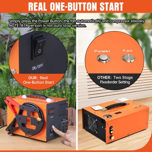 TOAUTO A1X-PRO PCP Air Compressor,4500Psi 30Mpa, Wire Spool Portable Design, Built-in Converter, Water/Oil-Free, One Button Start, Bursting disc, by 110V AC or 12V Car Battery (Manual Stop Version) - Image 4