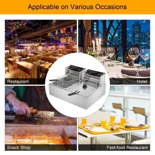 ROVSUN 22.8QT Electric Deep Fryer w/ 2 Baskets & Lids, 21.8L Stainless Steel Commercial Double Fryer, Countertop Kitchen Frying Machine w/Temperature Control, French Fries Donuts 5000W - Image 3