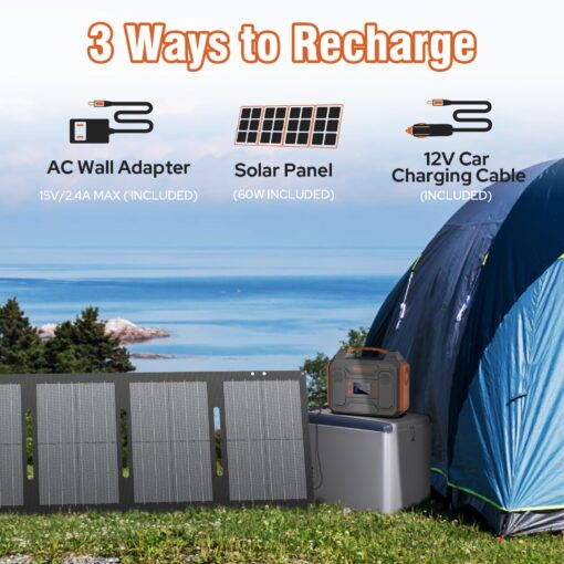 Portable Solar Generator, 300W Portable Power Station with Foldable 60W Solar Panel, 110V Pure Sine Wave 280Wh Lithium Battery Pack with USB DC AC Outlet for Home Use RV Van Outdoor Camping-Orange - Image 6