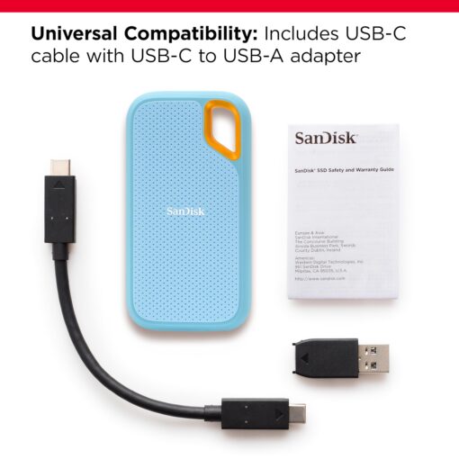 SanDisk 4TB Extreme Portable SSD - Up to 1050MB/s, USB-C, USB 3.2 Gen 2, IP65 Water and dust Resistance, Updated Firmware, Sky Blue - External Solid State Drive - SDSSDE61-4T00-G25B - Image 5