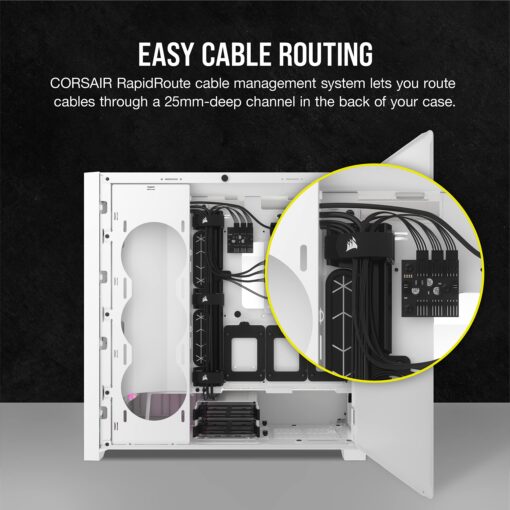 Corsair 5000D Airflow Mid-Tower Case - 3 RGB Fans - Lighting Controller - High-Airflow Design - RapidRoute Cable Management - True White - Image 4
