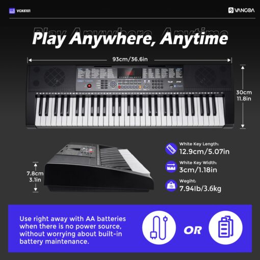Vangoa 61 Key Keyboard Piano, Light-Up Electric Piano Keyboard Kit with 600 Voices, 400 Rhythms with Piano Stand, Microphone, Recording/USB, Gift for Beginners, Black (VGK6101) - Image 4
