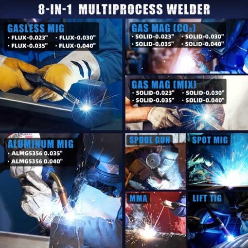 AZZUNO MIG Welder 110V/220V, 200A 8 in 1 Welder Machine Flux Core MIG/Gas MIG/MAG/Aluminum MIG/Spot MIG/Lift TIG/Stick Welding/Spool Gun Compatible, Multiprocess Welding Machine - Image 7