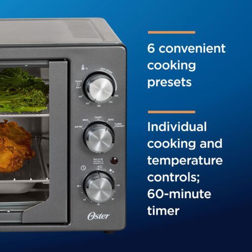 Oster Extra-Large French Door Air Fryer Countertop Oven, Stainless Steel, 60-Min Timer, 6 Cooking Functions, Versatile Accessories, Reduces Energy and Cooking Time - Image 4