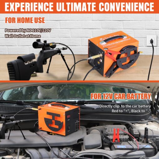 TOAUTO A1X-PRO PCP Air Compressor,4500Psi 30Mpa, Wire Spool Portable Design, Built-in Converter, Water/Oil-Free, One Button Start, Bursting disc, by 110V AC or 12V Car Battery (Manual Stop Version) - Image 5