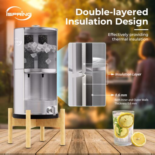 iSpring DGF2-NW Gravity-Fed Stainless Steel Countertop Water Filter System with Natural Wood Base,with 2 Activated Carbon Water Filters,Chlorine Reduction,Portable Water Filter for Home and Party - Image 8