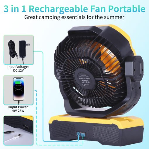 WESTTREE Battery Powered Fan Powerful Airflow Battery Operated Fan Air Circulator Fan for Bedroom,Quiet & 360°Auto Oscillating Fan Rechargeable Fan Camping Fan with LED Light (RGBW) - Image 8