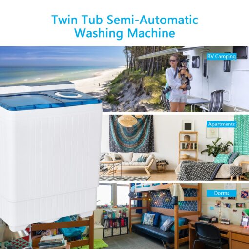 COSTWAY Portable Washing Machine Twin Tub 26 Lbs Capacity, 18 Lbs 8 Lbs Spinner, Compact Control Knobs Timer Function, Drain Pump, Laundry washer, for Apartment RV, Blue - Image 8