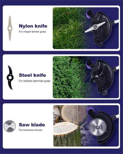 YardEz Cordless Weed Wacker - 5.2lbs Lightweight, 100 Min Runtime, Edger/Mower in 1 with Nylon/Steel/Saw Blades for Yard Care (4.0Ah Battery and Charger Included) - Image 5