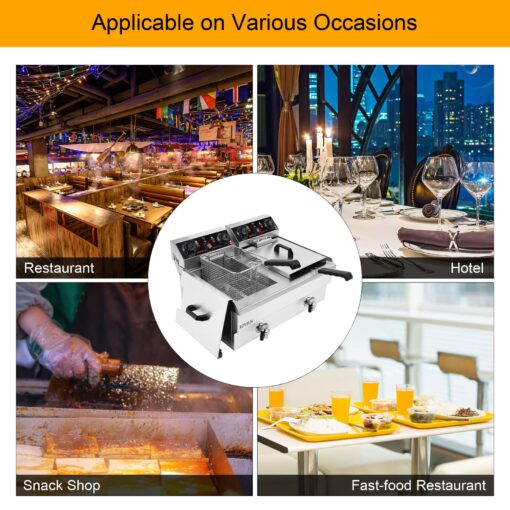 ROVSUN 24.9QT Electric Deep Fryer w/Frying Baskets Timer Drains & Lids, 3400W Dual Tank Kitchen Countertop Commercial Deep Fryer Frying Machine, Adjustable Temperature for Home Restaurant - Image 3